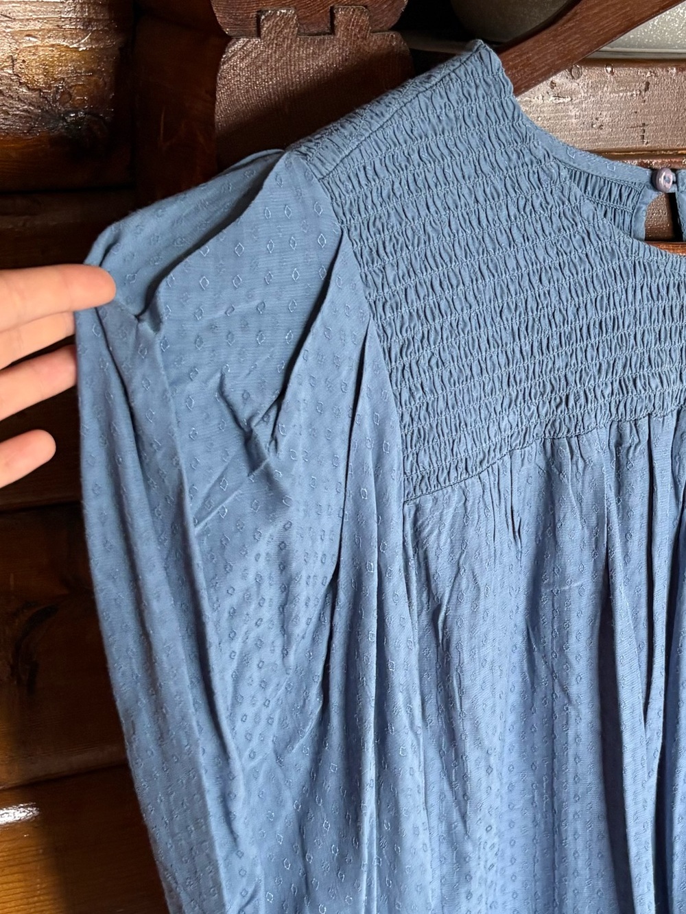NWT Aritzia Little Moon Solarium Swiss Dot Smocked Blouse NWT Blueprint Blue L - Picture 5 of 10